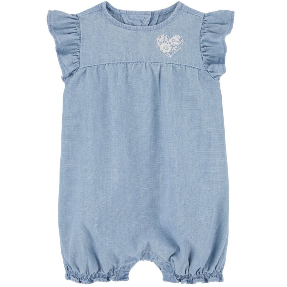 Baby Girls Carter's Blue CHAMBRAY Cotton Twill Romper Size 3 6 12 months NWT